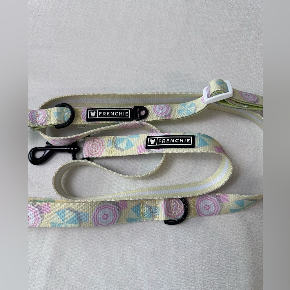 Frenchie Pastel Stripe & Beach Umbrella Comfort Leash in Yellow,Pink, Light Blue